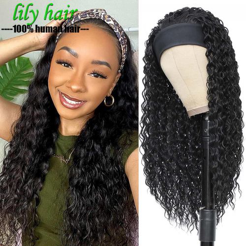 10A Deep Wave Human Hair Headband Glueless Wigs For Women