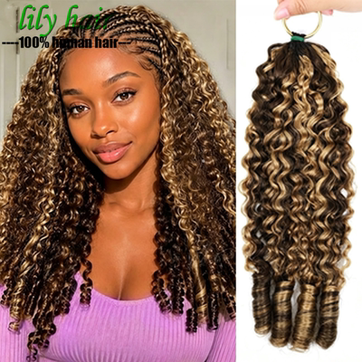 P4/27 Burmese Knots Crochet Feather Human Hair Extensions