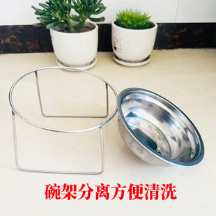 升级打翻保护颈椎猫咪饭碗加厚不锈钢增高斜口喝水粮碗宠物食盆架