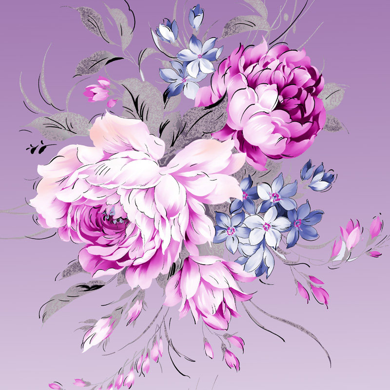 P323唯美高清电脑手绘花卉纺织印花图案分层免扣PSD平面设计素材