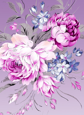 P323唯美高清电脑手绘花卉纺织印花图案分层免扣PSD平面设计素材