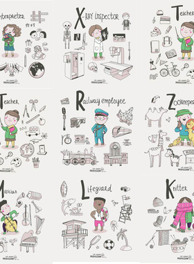 P357卡通中小学生书包人物动物教育医生职业海报EPS矢量设计素材