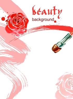 P96时尚手绘水彩女性化妆品彩妆口红粉饼香水美妆EPS矢量设计素材