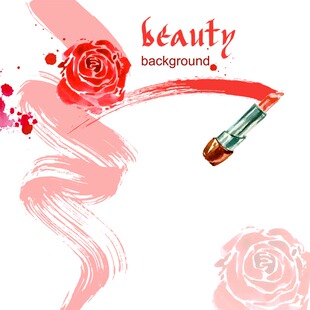 P96时尚手绘水彩女性化妆品彩妆口红粉饼香水美妆EPS矢量设计素材