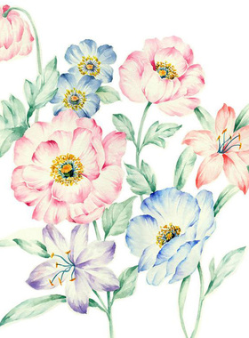 P110手绘水彩花卉花朵植物线稿彩图作品绘画插画漫画设计临摹素材