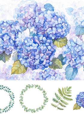 P264唯美清新森系手绘花卉高清蓝色丁香花背图案PNG免扣设计素材