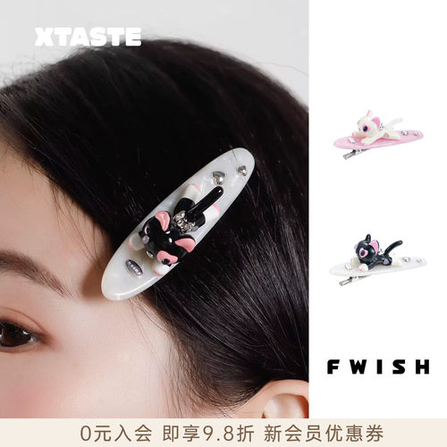 FWISH冲浪猫猫发卡边夹鸭嘴夹