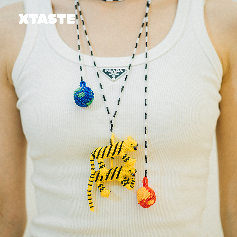 XTASTE 哥伦比亚 PAJARA PINTA 老虎地球打结长链/腰带一对项链