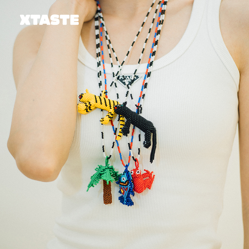 小鱼老虎黑豹串珠项链手工原创