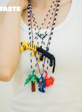 XTASTE 哥伦比亚 PAJARA PINTA 小鱼老虎黑豹串珠项链手工原创