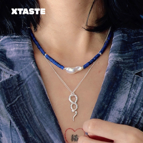 XTASTE 仅仅MERE 塞壬项链锁骨链25ss新款百搭天然珍珠设计青金石