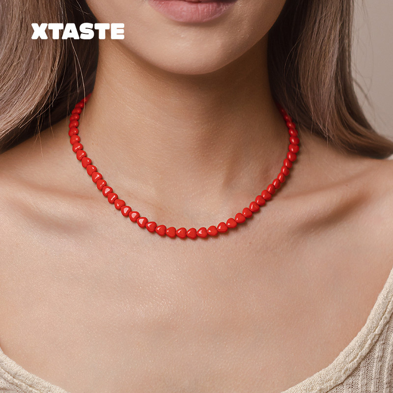 XTASTE 德国 HOLA AMOR ESTUDIOS红爱心琉璃项链贵气高级感配饰