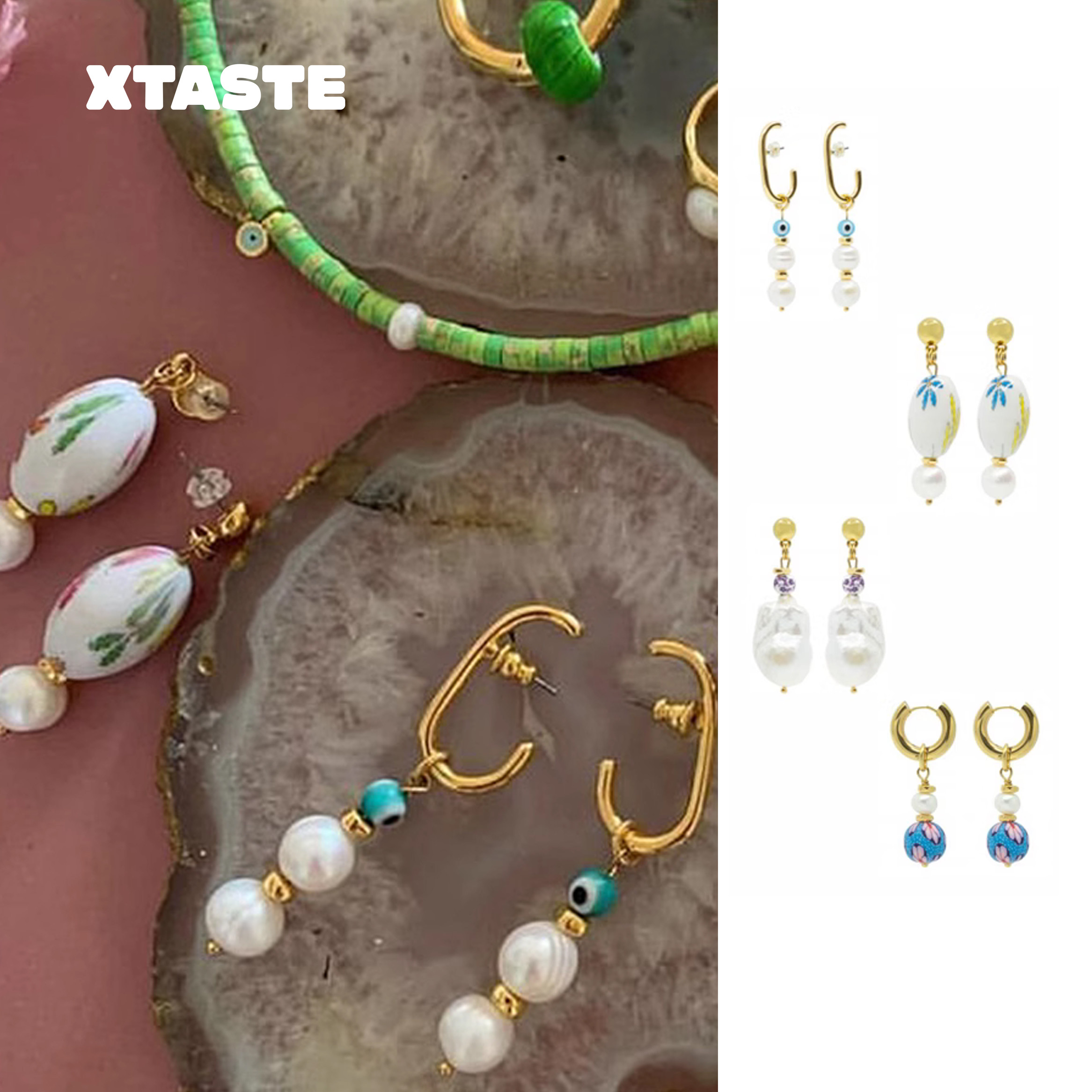 【限时8折】XTASTE 希腊 MATHE 珍珠耳环耳圈一对配饰女生可爱