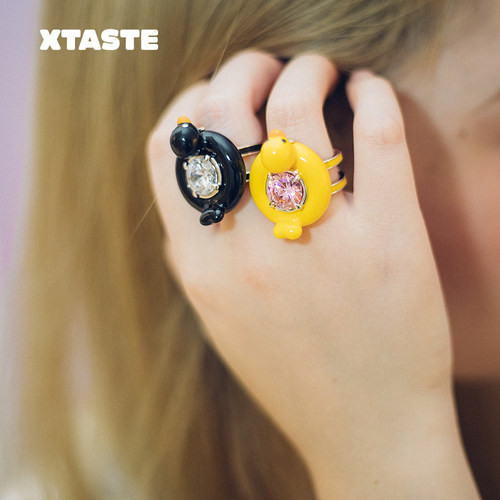 XTASTE FWISH飞未夕 泳圈鸭宝石珐琅戒指开口可爱设计女生时尚款