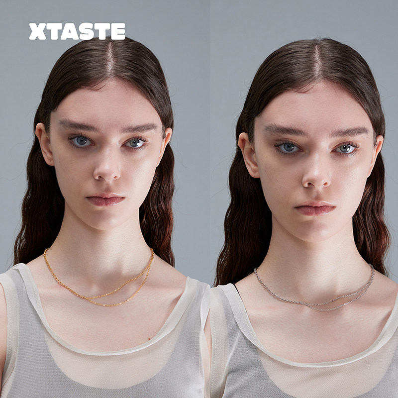 XTASTE TINOM潜流系列暧昧项链小众设计925纯银双色锁骨链高级