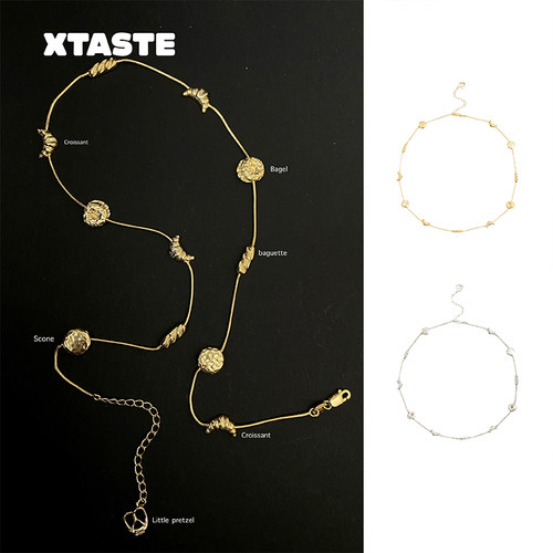 XTASTE Alfir面包家族项链 925银镀金高级锁骨链