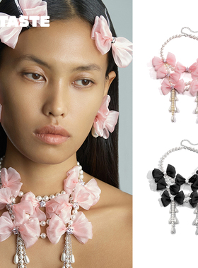 XTASTE USELESSOBJECTS 蝴蝶结珍珠项链轻奢小众毛衣链配饰穿搭