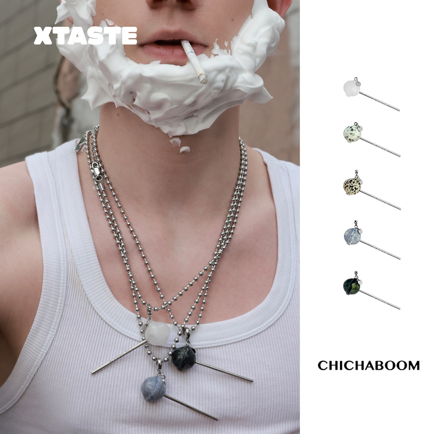 XTASTE CHICHABOOM 【棒棒糖圆珠项链】趣味街头多色天然石吊坠