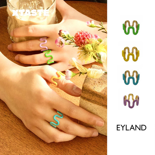 XTASTE Eyland Jewellery彩色波浪戒指珐琅釉设计叠戴