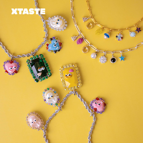 XTASTE TysGrocery 综合宝石鬼脸七连信仰项链原创设计珐琅时尚款