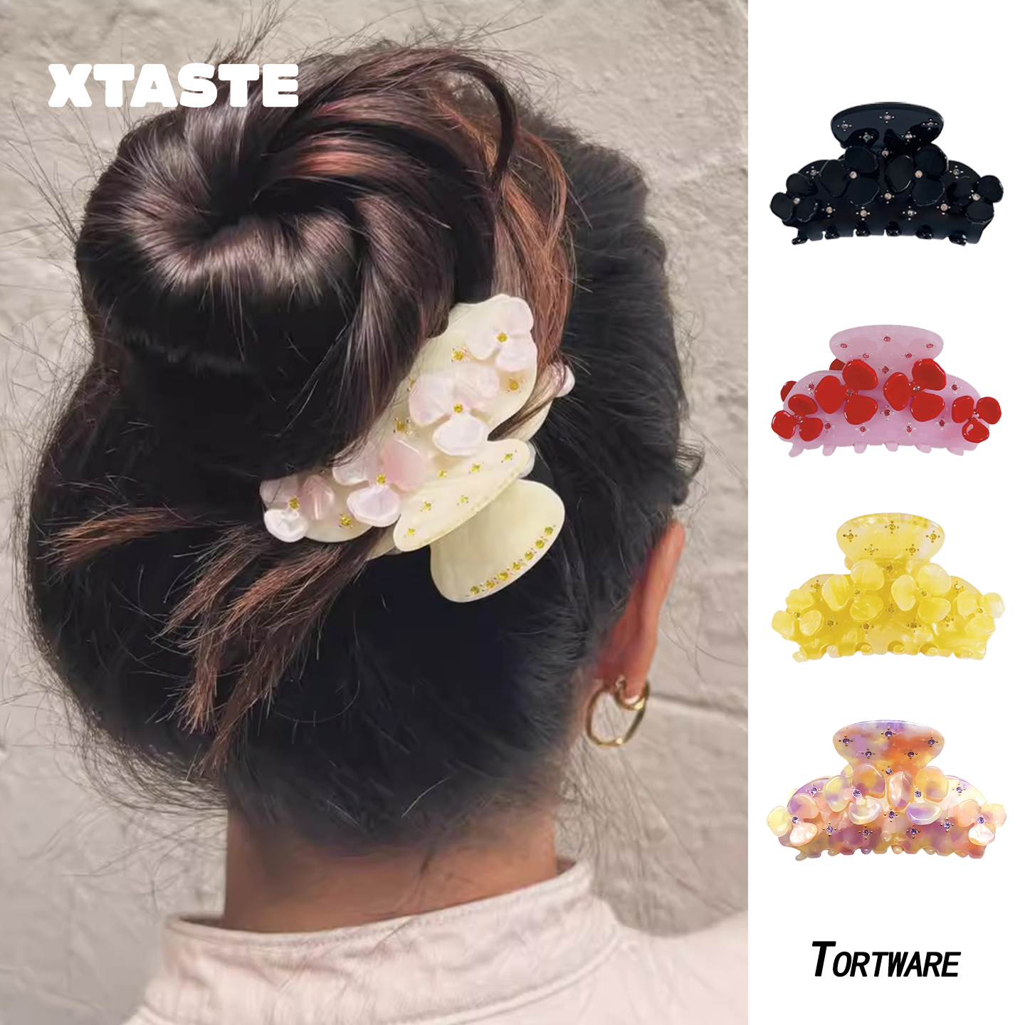 XTASTE英国Tortware抓夹醋酸边夹女生配饰蝴蝶兰发夹可爱风鲨鱼夹