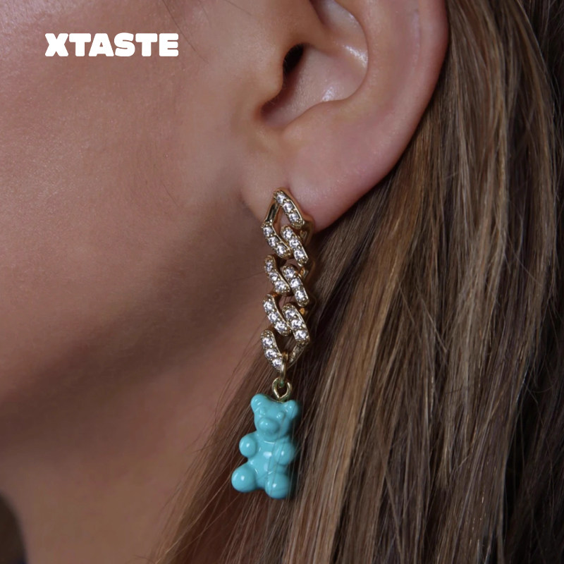 XTASTE 挪威 CRYSTAL HAZE糖果小熊链条耳环可爱耳钉欧美风高级