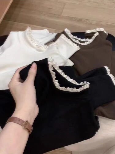 【3.17~不退不换】双面德绒~花边蕾丝打底衫 卡码拍大