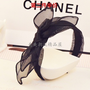 黑色头箍新款发卡欧根纱大蝴蝶结发带时尚新款头饰发饰发卡