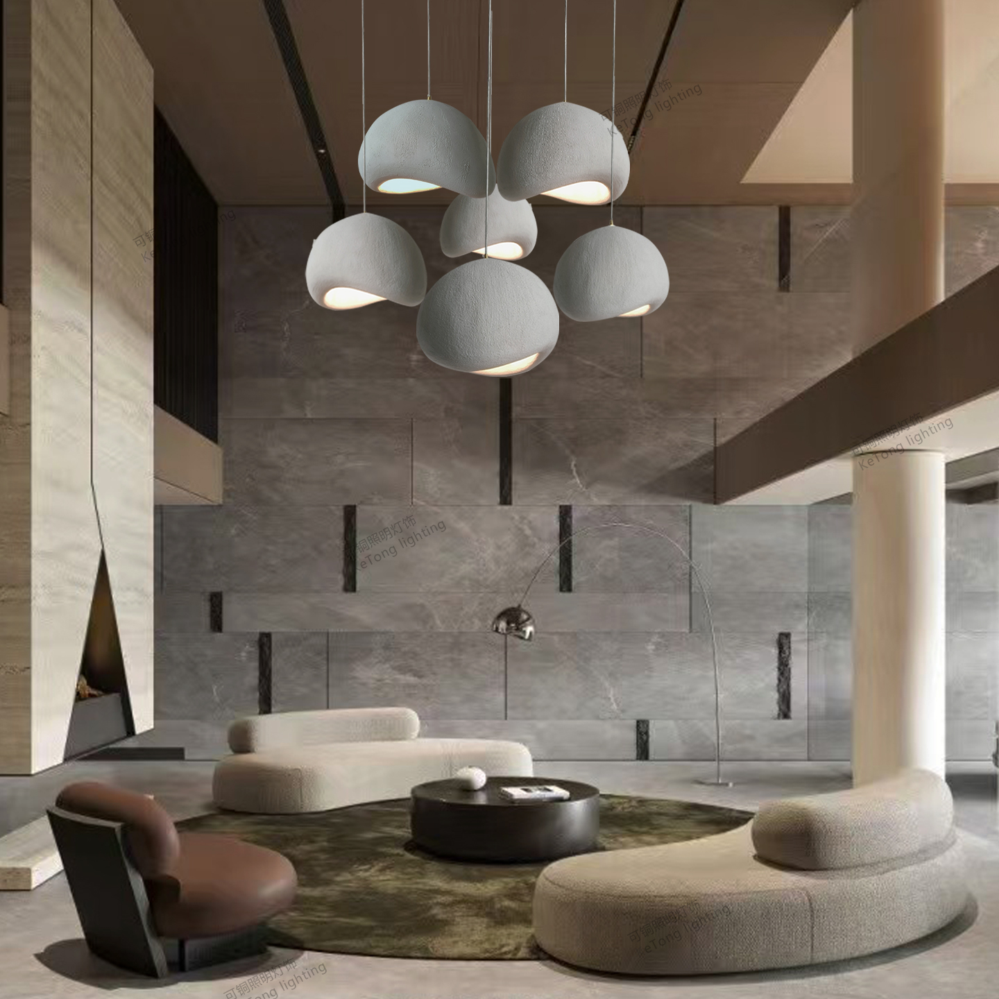 侘寂风高挑空客厅吊灯loft楼梯吊灯设计师日式创意奶油风米白吊灯