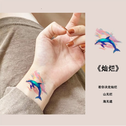 夏日彩虹彩色纹身贴ins海豚手腕灿烂可爱少女多巴胺防水持久