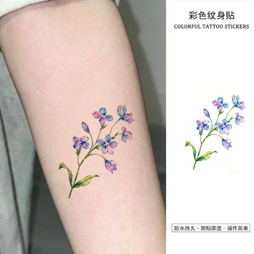 梦幻花朵紫色彩色纹身贴防水遮疤甜酷设计感ins小众甜酷腰侧贴