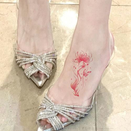 蝴蝶莲花锦鲤彩色纹身贴防水持久美脚装饰纯欲风唯美遮疤彼岸花