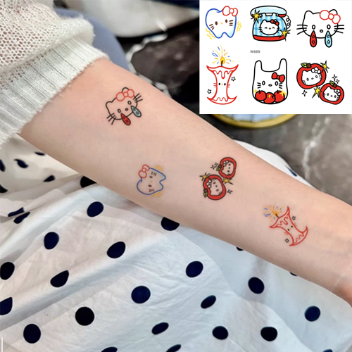 花臂纹身贴女生苹果HelloKitty凯蒂猫搞怪风防水持久手臂锁骨贴纸