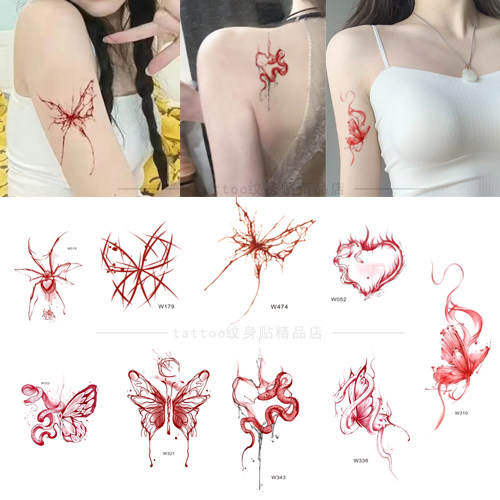 暗黑系红蝴蝶纹身贴防水女持久真ins风小众高级高颜值辣妹套装