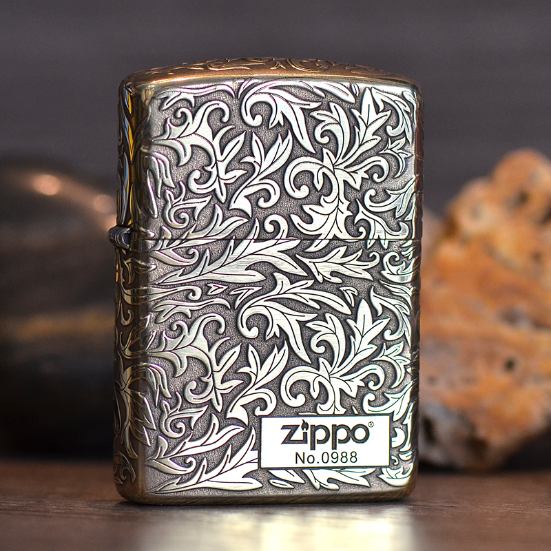 正版zippo打火机新款5面雕刻纯铜唐草收藏男友生日礼物定制煤油