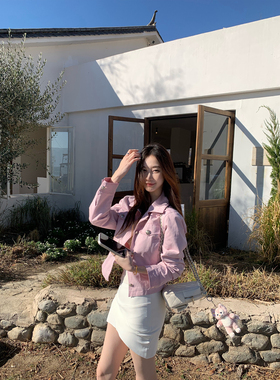 ke7en 春天的粉色多领袖夹克短外套水洗棉高级感气质百搭显瘦上衣