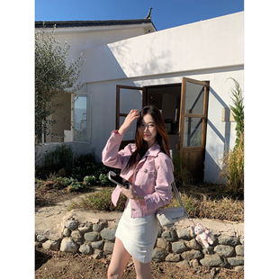 夹克短外套水洗棉高级感气质百搭显瘦上衣 粉色多领袖 ke7en 春天