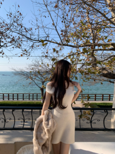 ke7en 约会bi入 两种领型羊毛针织连衣裙修身显瘦内搭镂空拼接裙