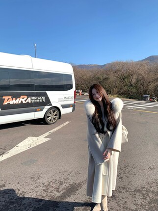 ke7en 雪后初霁 狐狸毛领高支数双面拼色加厚羊毛毛呢系带大衣