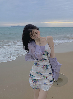 ke7en【绿野仙踪】碎花吊带连衣裙女法式复古显瘦雪纺裙子