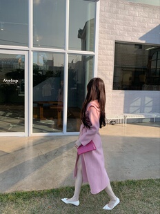 ke7en 天生好气血美女感 山羊绒双面呢大衣翻领系带收腰毛呢外套