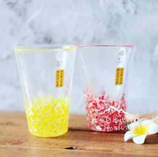 现货 日本进口津轻彩色手工玻璃杯石塚硝子锤目纹缤纷水杯果汁杯