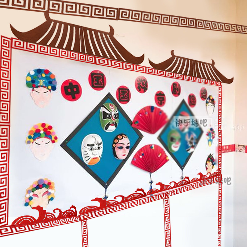 屋檐屋顶中国风无纺布立体创意主题墙贴幼儿园教室板报边框装饰品
