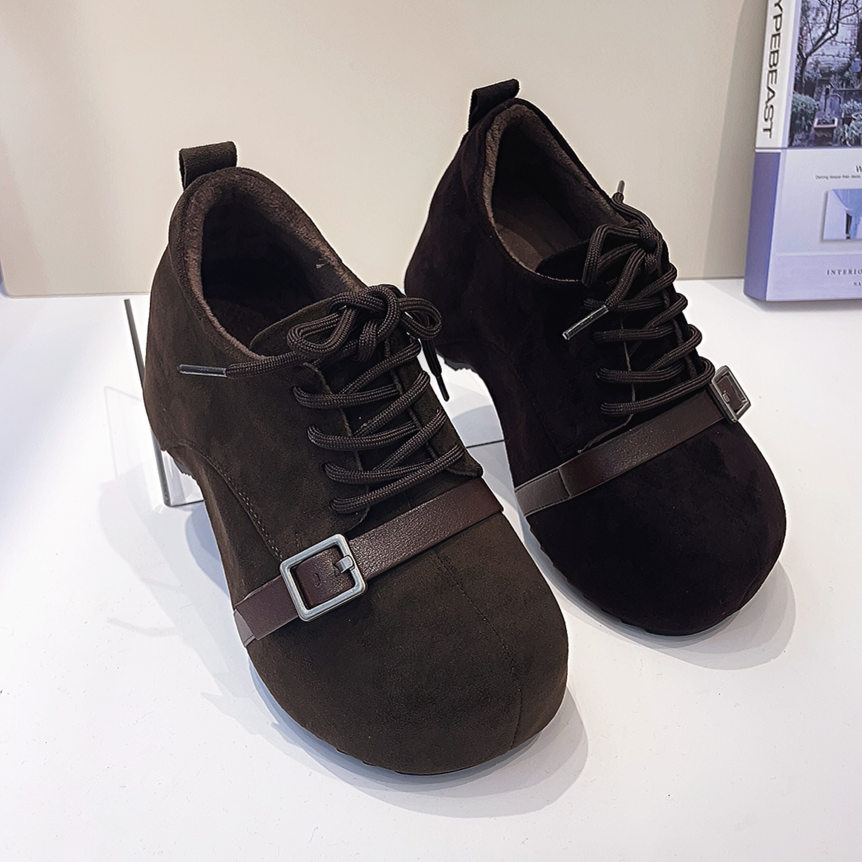 韩版加绒勃肯鞋女2025年冬季新款保暖棉鞋内增高皮带扣百搭休闲鞋