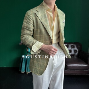 西服无结构无里布休闲西装 Agustin_Chen 男士 100%亚麻 意式