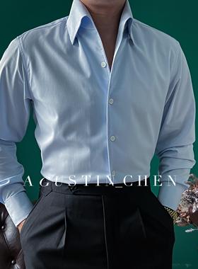Agustin_Chen 意式一片领莫代尔免熨纯色免熨烫男士修身长袖衬衣