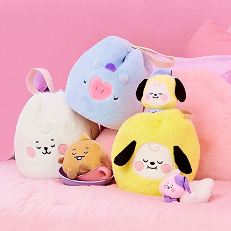 LINE FRIENDS女士水桶包BT21防弹少年毛绒卡通勤手拎单肩休闲背包