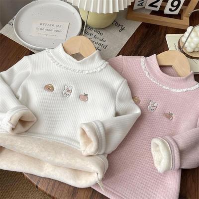 女童加绒打底衫长袖秋冬2025新款女宝一体绒休闲内搭加厚保暖上衣