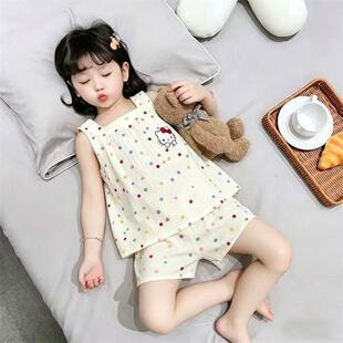 2026夏季新款时髦洋气儿童睡衣女童甜美卡通俏皮吊带短裤套装外穿