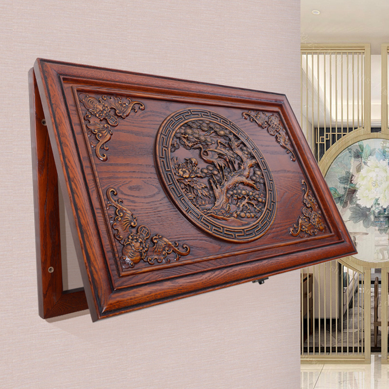 电表箱实木雕刻新中式风装饰挂画